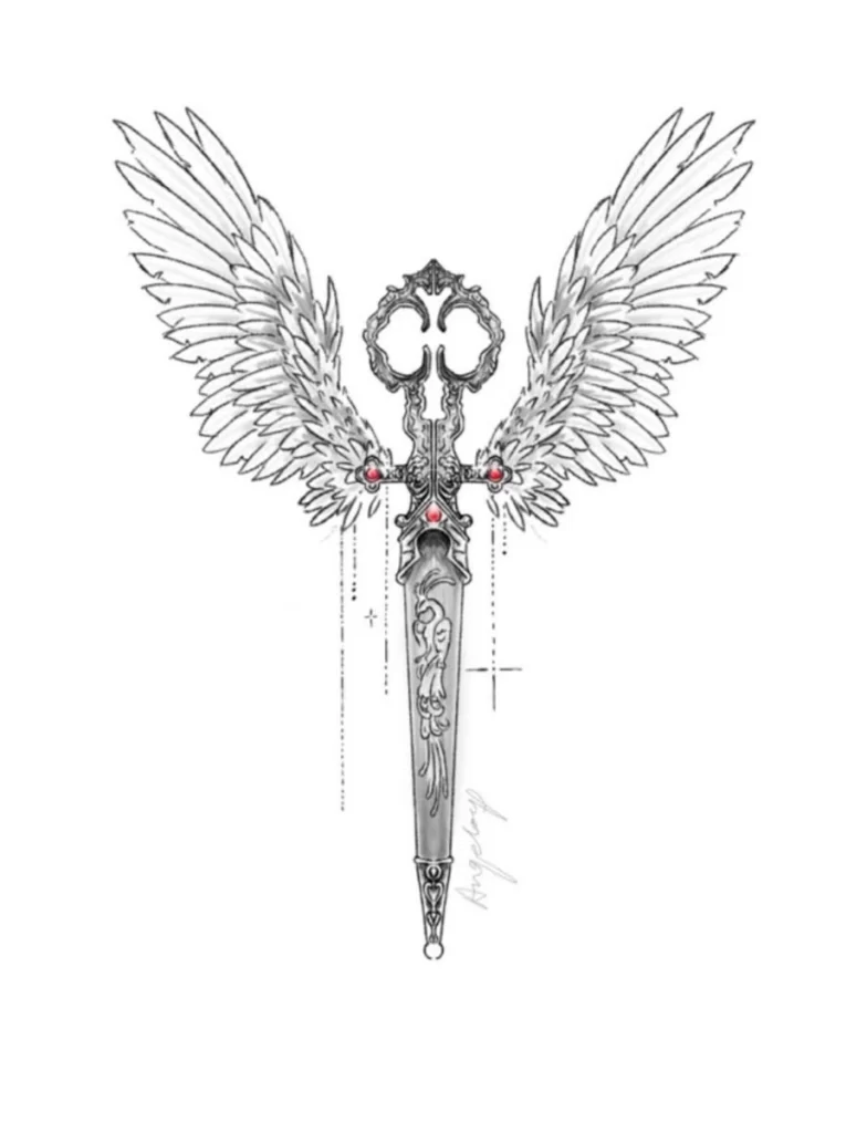 angel wings tattoo meaning with a sword