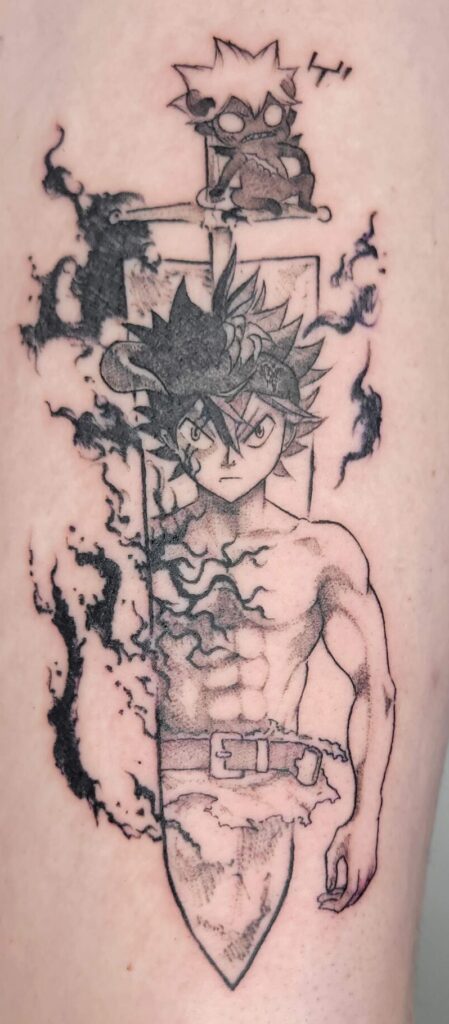 Black Clover Asta Anime Tattoo for Students – Fine Line Black & Grey
