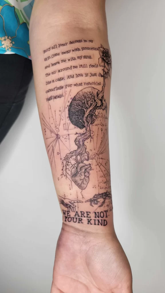 fine line forearm tattoo Calgary script tattoo floral custom tattoo Angeloop Ink Calgary