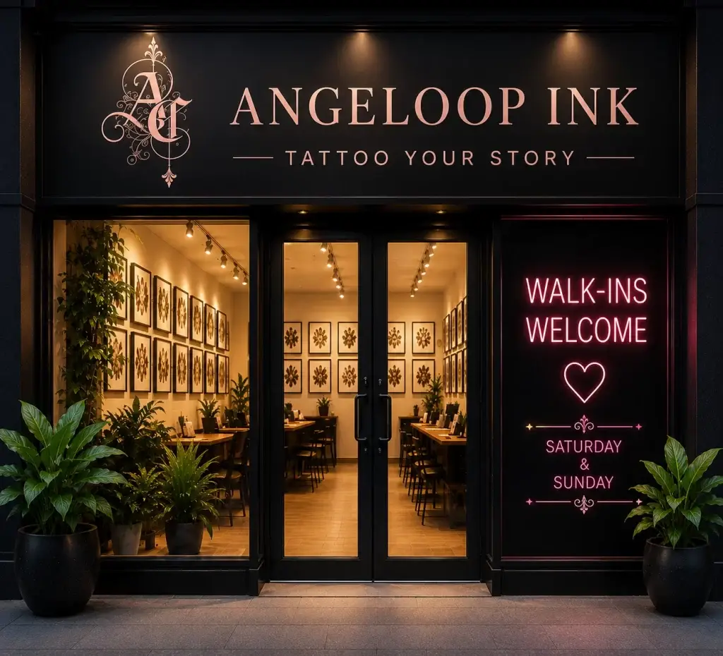 Interior of Angeloop Ink Tattoo Studio and Art Gallery in Downtown Calgary featuring fine line tattoo artistry and creative atmosphere